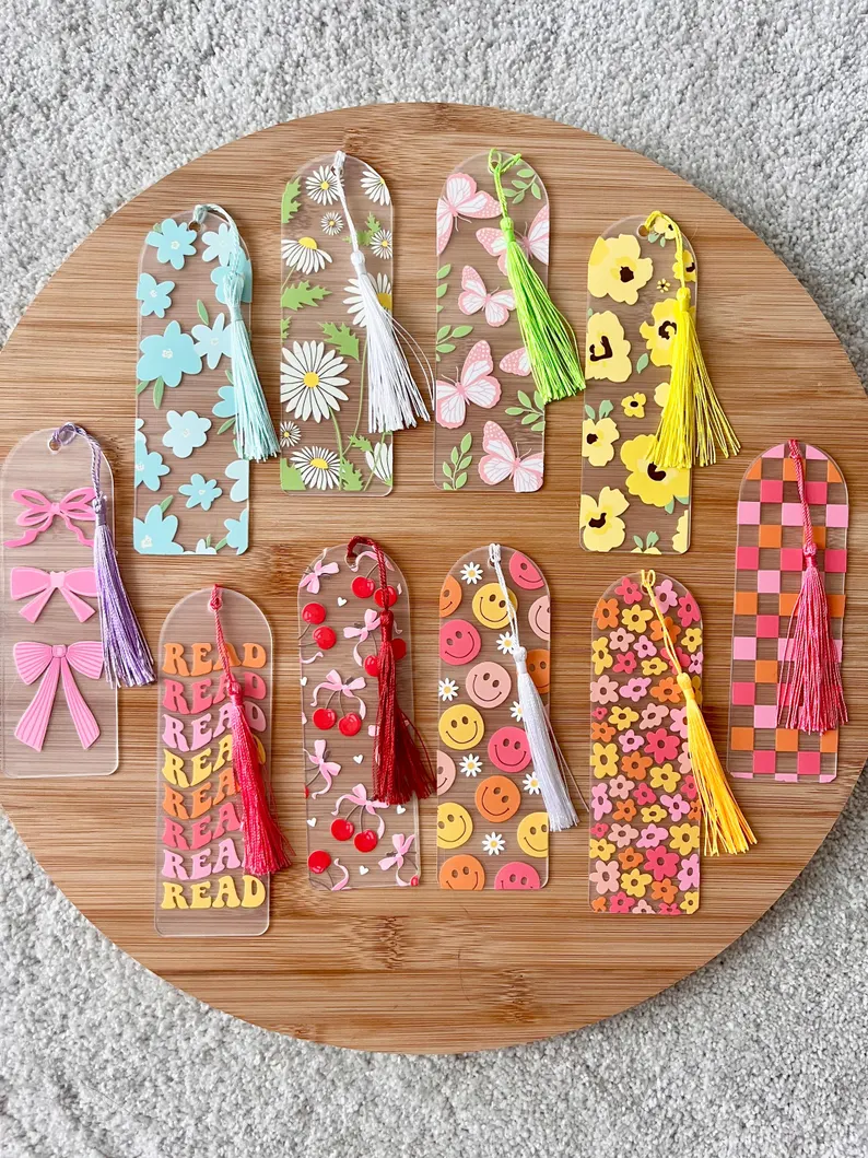 Colorful acrylic bookmarks with tassels